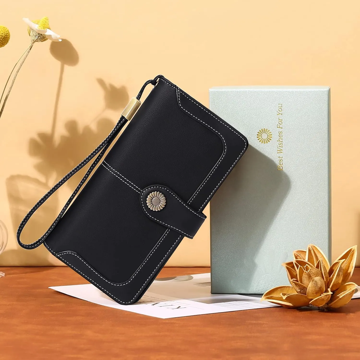 FALAN MULE Women Genuine Leather Wallet Large Capacity Bifold RFID Blocking Card Holder with Zipper Coin Pocket