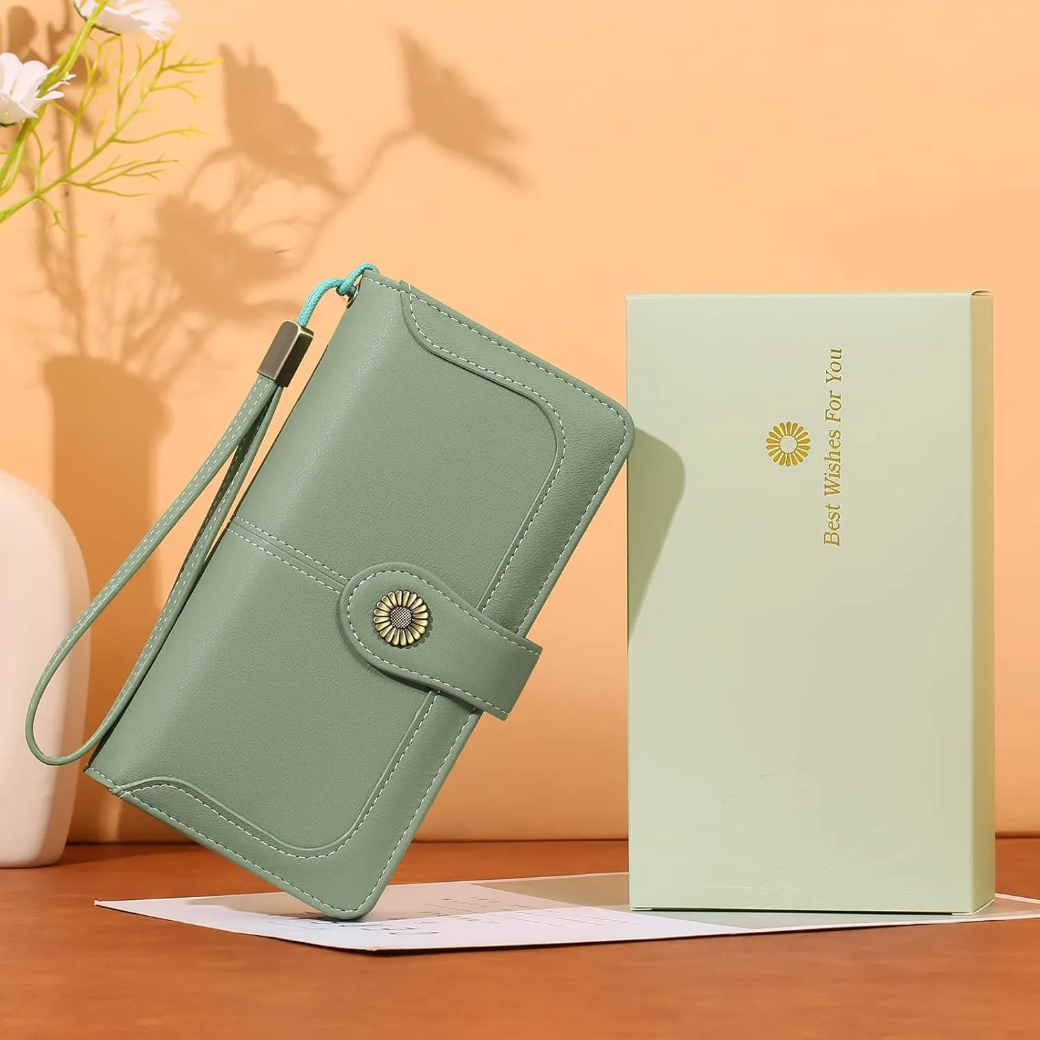 FALAN MULE Women Genuine Leather Wallet Large Capacity Bifold RFID Blocking Card Holder with Zipper Coin Pocket