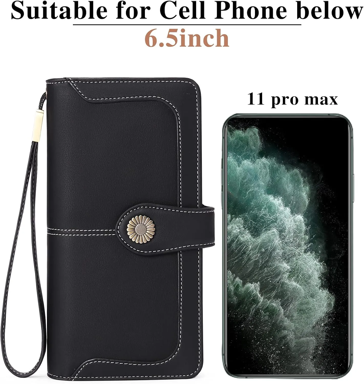 FALAN MULE Women Genuine Leather Wallet Large Capacity Bifold RFID Blocking Card Holder with Zipper Coin Pocket
