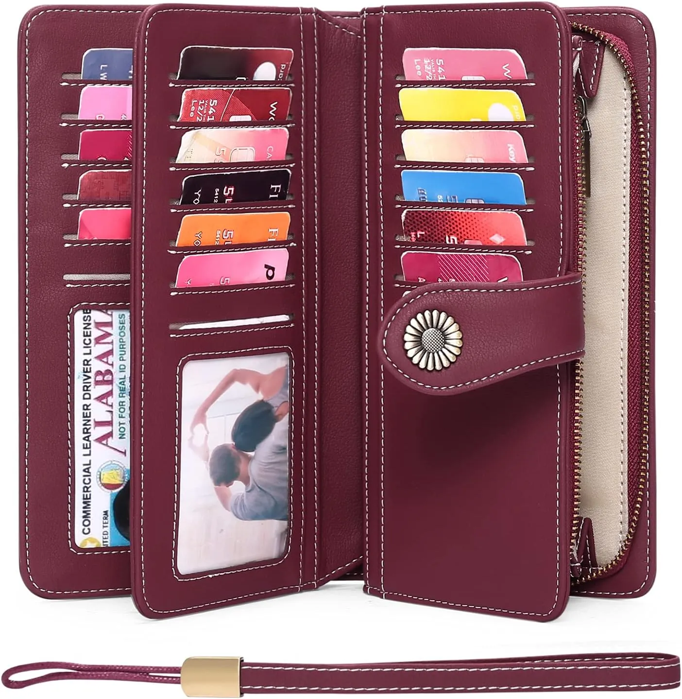 FALAN MULE Women Genuine Leather Wallet Large Capacity Bifold RFID Blocking Card Holder with Zipper Coin Pocket