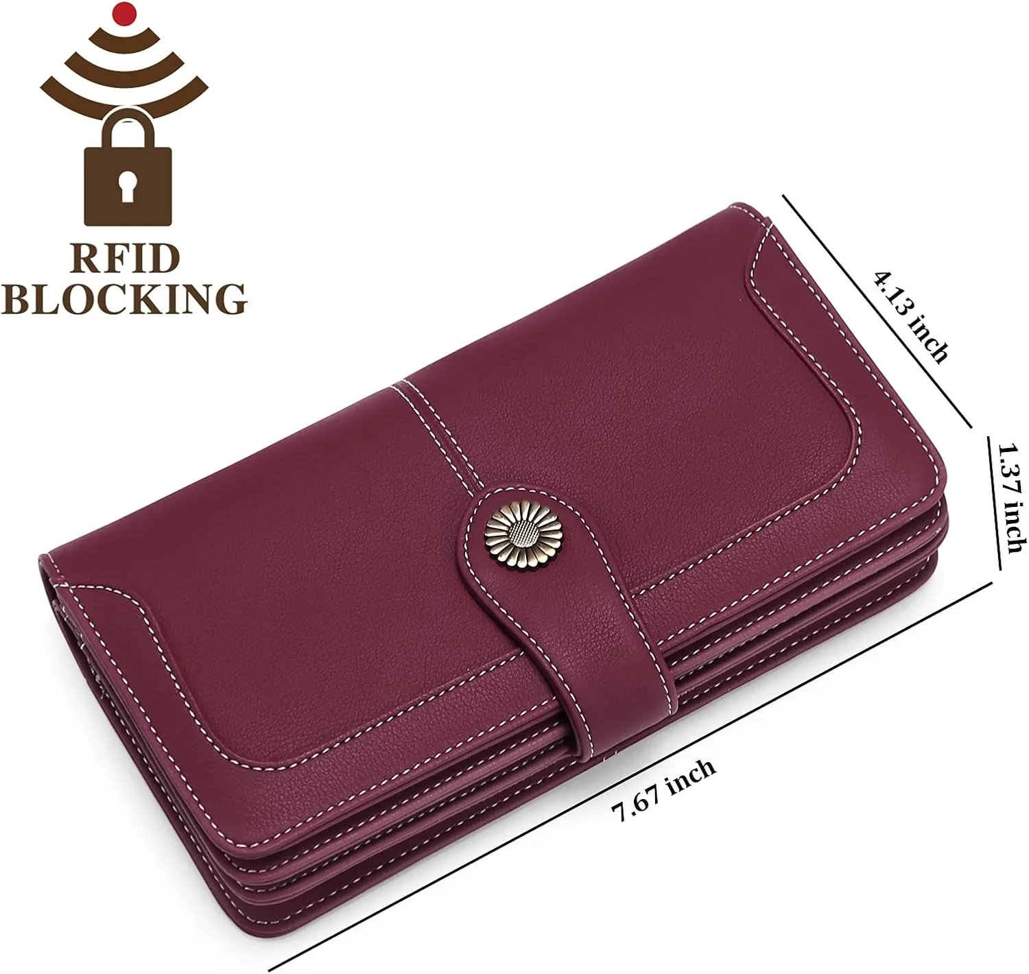 FALAN MULE Women Genuine Leather Wallet Large Capacity Bifold RFID Blocking Card Holder with Zipper Coin Pocket