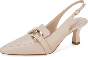 Fashare Womens Kitten Heels Slingback Closed Pointed Toe Dress Shoes Metal Chain Buckle Elegant Pumps
