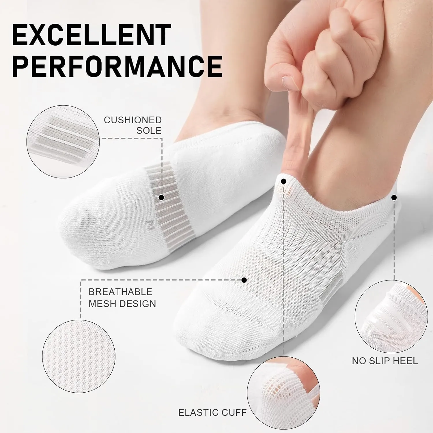 FAYBOX No Show Socks Womens Cushioned Low Cut Invisible Footies for Running Athletic Gym Ankle Socks 6 Pairs