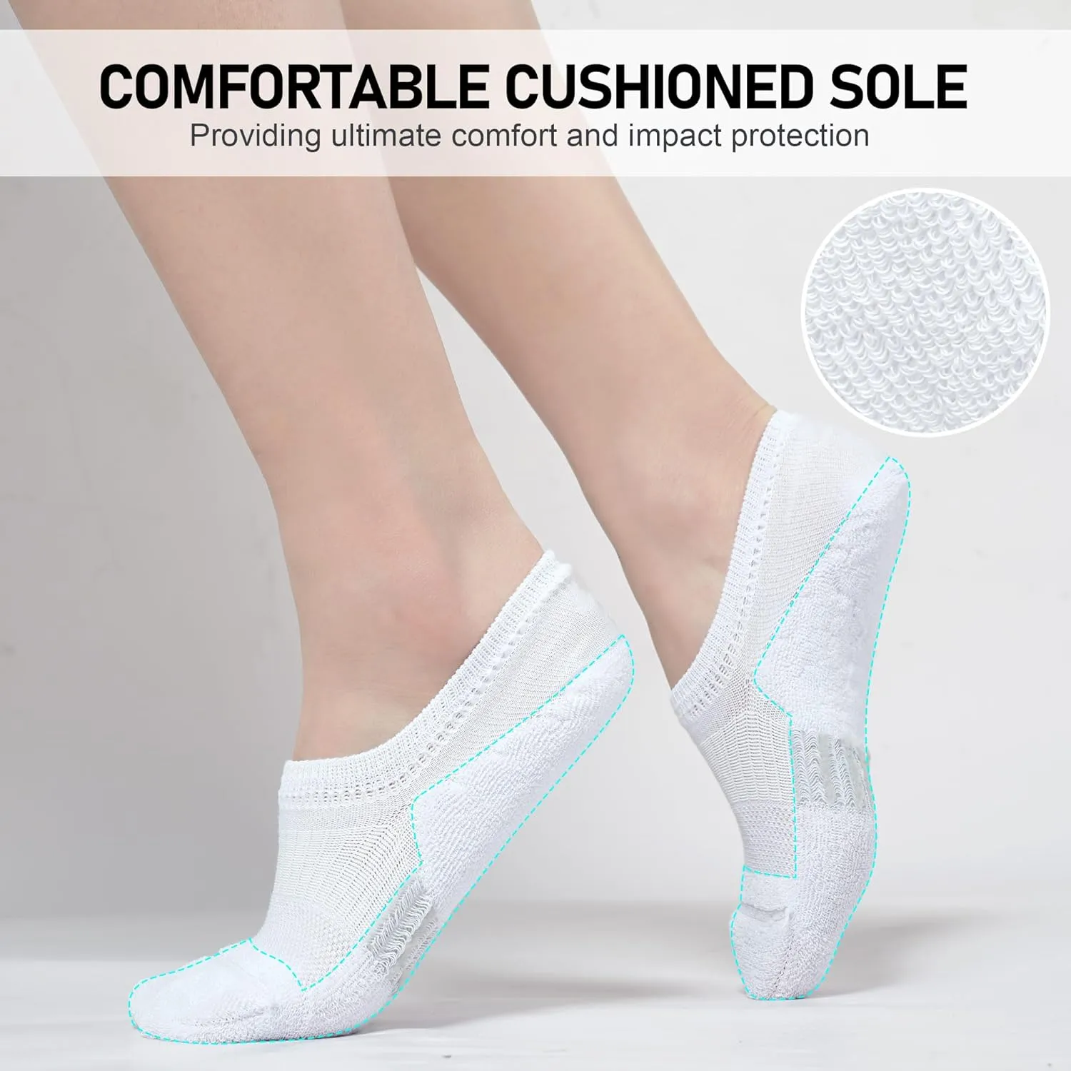 FAYBOX No Show Socks Womens Cushioned Low Cut Invisible Footies for Running Athletic Gym Ankle Socks 6 Pairs