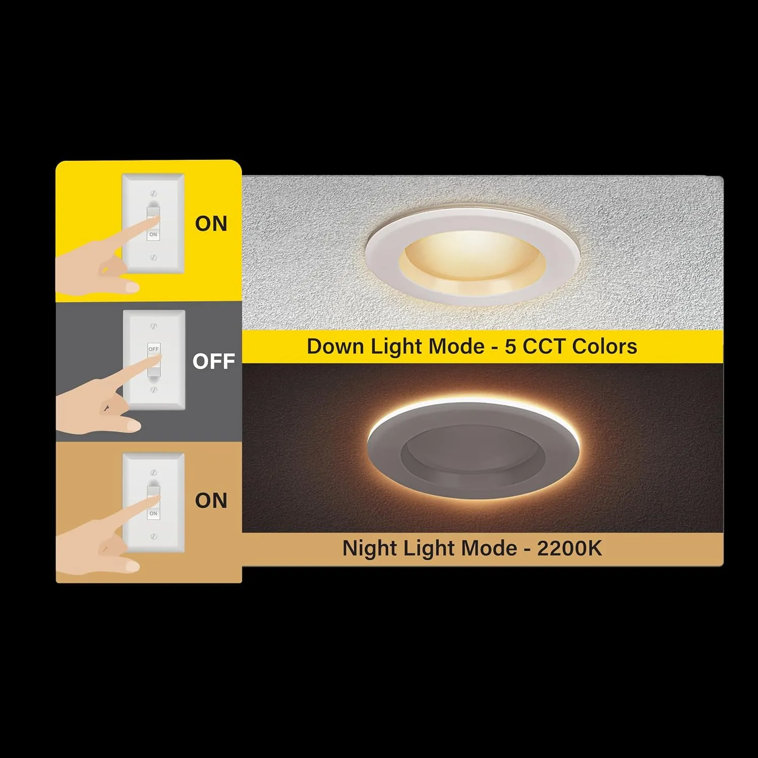 Feit Electric 6" LED Canless Recessed Downlight with Night Light Mode and Integrated J-Box, 85W EQ, Dimmable, 5CCT Selectable White, 90 CRI, 1200 Lumens, 45 Year Lifetime, 4 Pack, LEDR6XT/HO/NL5CCTCA4