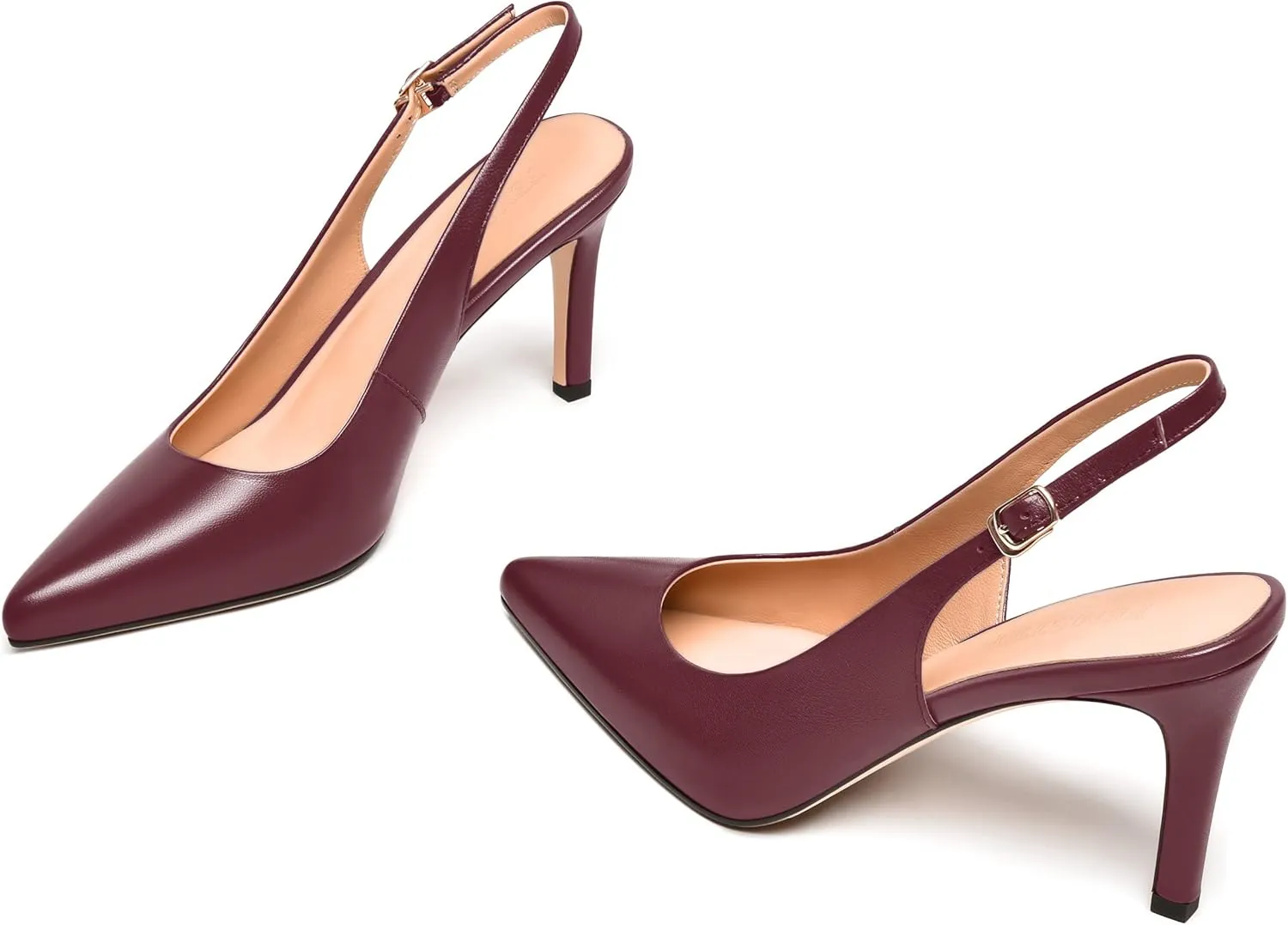 FEMSTEP Womens Sexy Slingback Buckle Dating Matte Leather Pointed Toe Stiletto High Heel Pumps Shoes 3.3 Inch