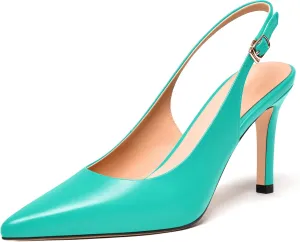 FEMSTEP Womens Sexy Slingback Buckle Dating Matte Leather Pointed Toe Stiletto High Heel Pumps Shoes 3.3 Inch