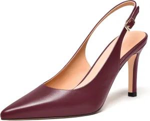 FEMSTEP Womens Sexy Slingback Buckle Dating Matte Leather Pointed Toe Stiletto High Heel Pumps Shoes 3.3 Inch