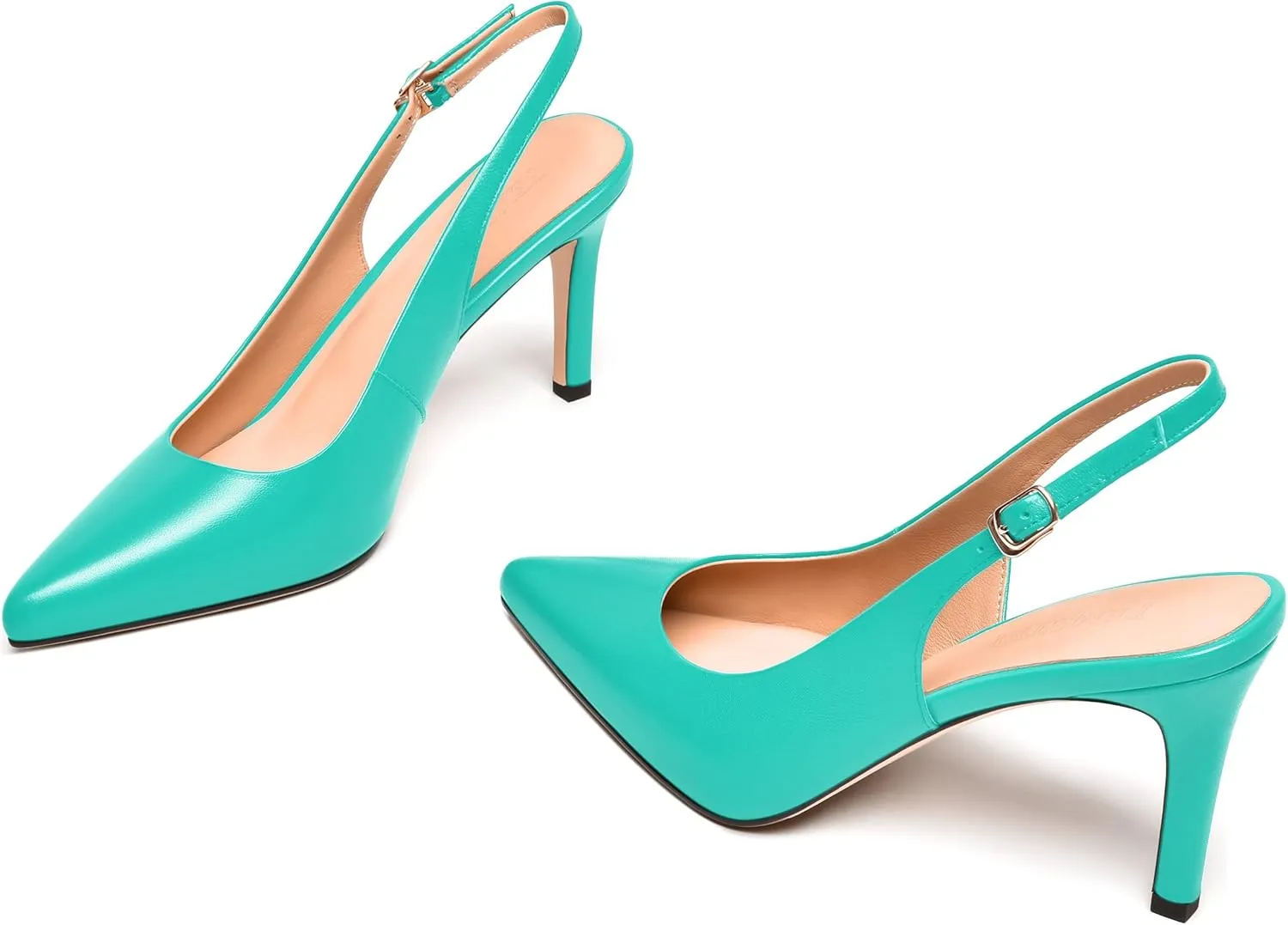 FEMSTEP Womens Sexy Slingback Buckle Dating Matte Leather Pointed Toe Stiletto High Heel Pumps Shoes 3.3 Inch