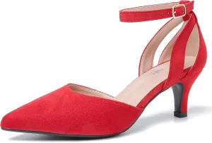 fereshte Women's Closed Pointed Toe Heels Ankle Strap Hollow Out D'Orsay Kitten Heel Dressy Pumps