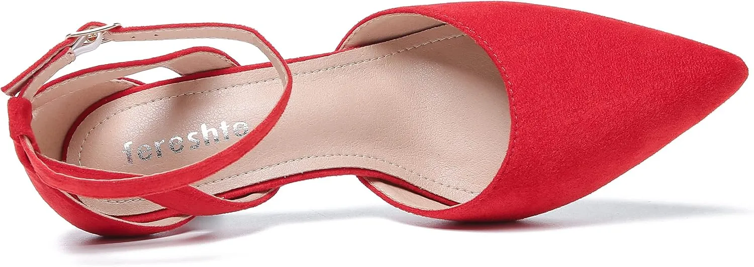 fereshte Women's Closed Pointed Toe Heels Ankle Strap Hollow Out D'Orsay Kitten Heel Dressy Pumps