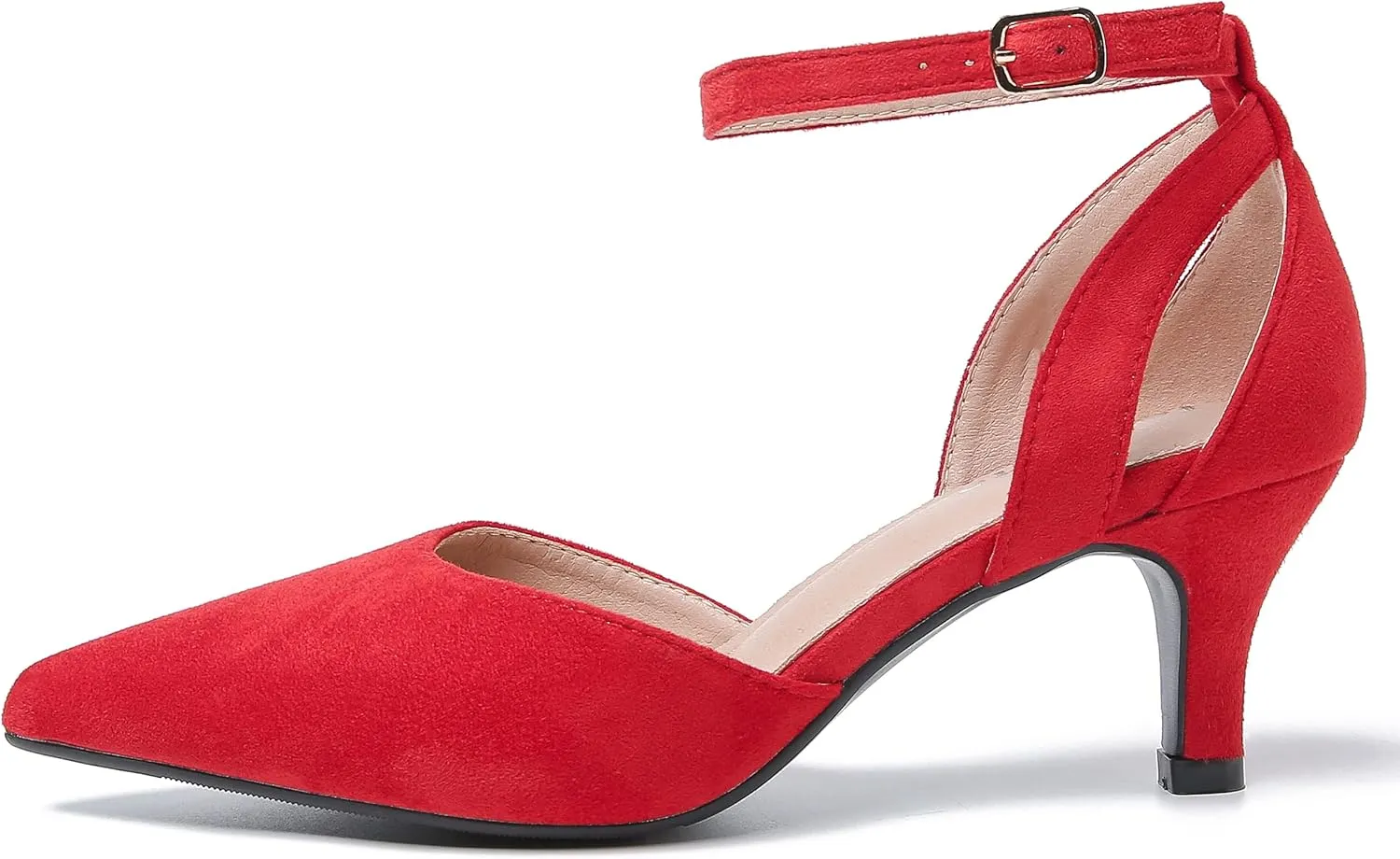fereshte Women's Closed Pointed Toe Heels Ankle Strap Hollow Out D'Orsay Kitten Heel Dressy Pumps