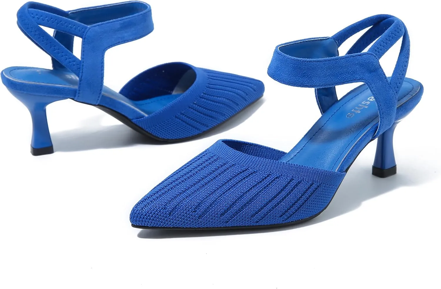 fereshte Women's Low Kitten Heels Knit Pumps Elastic Ankle Strap Slingback Dress Shoes
