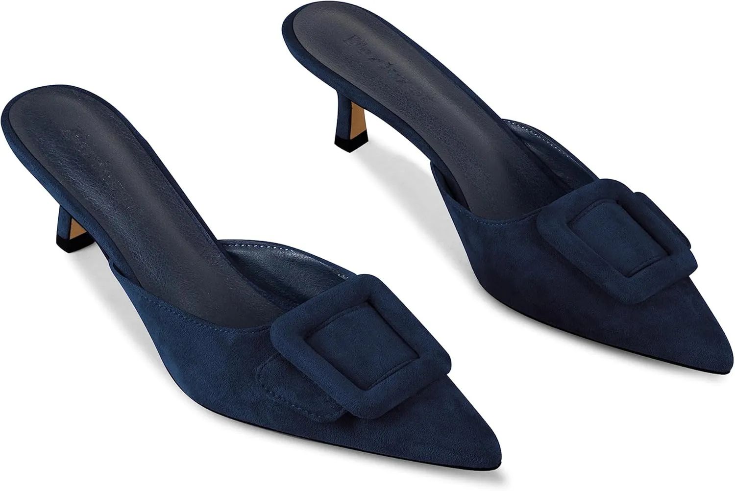 Fericzot Mule Slippers for Women,Slingback Buckle Pumps Pointed Toe Kitten Heels Shoes Slides Backless Dress Sandals