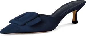 Fericzot Mule Slippers for Women,Slingback Buckle Pumps Pointed Toe Kitten Heels Shoes Slides Backless Dress Sandals
