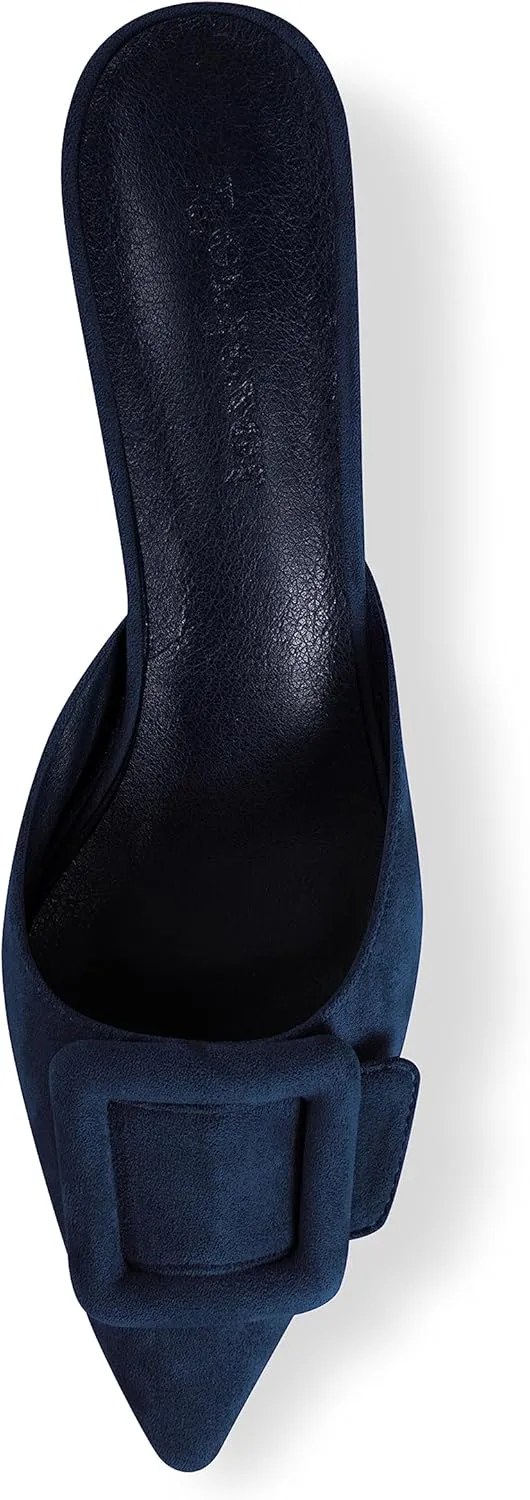 Fericzot Mule Slippers for Women,Slingback Buckle Pumps Pointed Toe Kitten Heels Shoes Slides Backless Dress Sandals