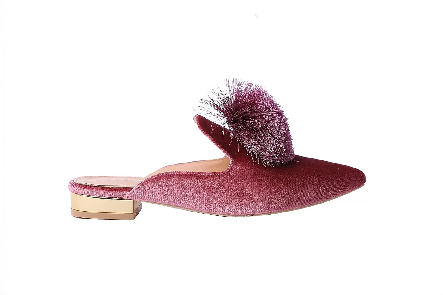 Fericzot Slip On Mule Backless Loafers Flats Puff Pompom Pointed Toe Casual Shoes Slippers