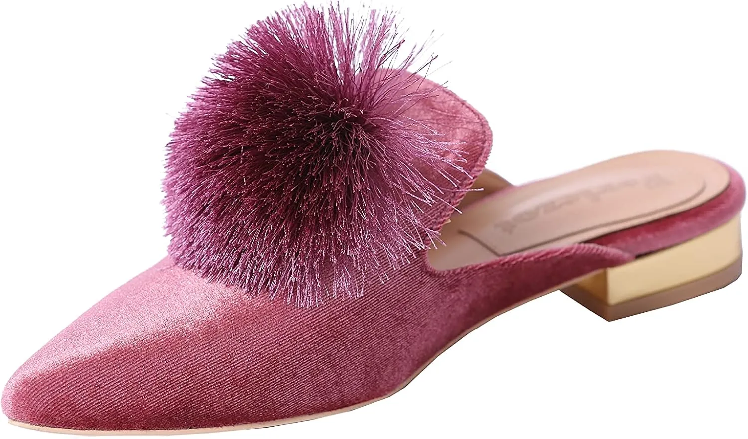 Fericzot Slip On Mule Backless Loafers Flats Puff Pompom Pointed Toe Casual Shoes Slippers