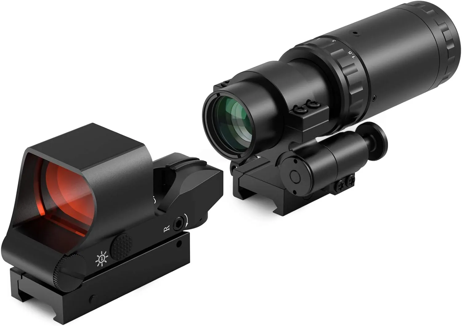 Feyachi M57/M37 1.5X - 5X Red Dot Magnifier with RS-30 Reflex Sight Combo, Multiple Reticle System Red Dot Sight & Magnifier Combo Built-in Flip Mount