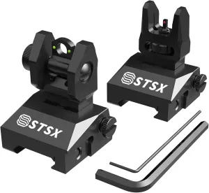 Fiber Optic Iron Sights, Flip Up Backup Iron Sights with Red and Green Dot, Tool-Free Adjustable Iron Sight with Rapid Transition