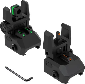 Fiber Optic Sights Flip Up Front and Rear Sites with Green and Red Fiber Optics Dots, Tool-Free Adjustment Front and Rear Backup Sight