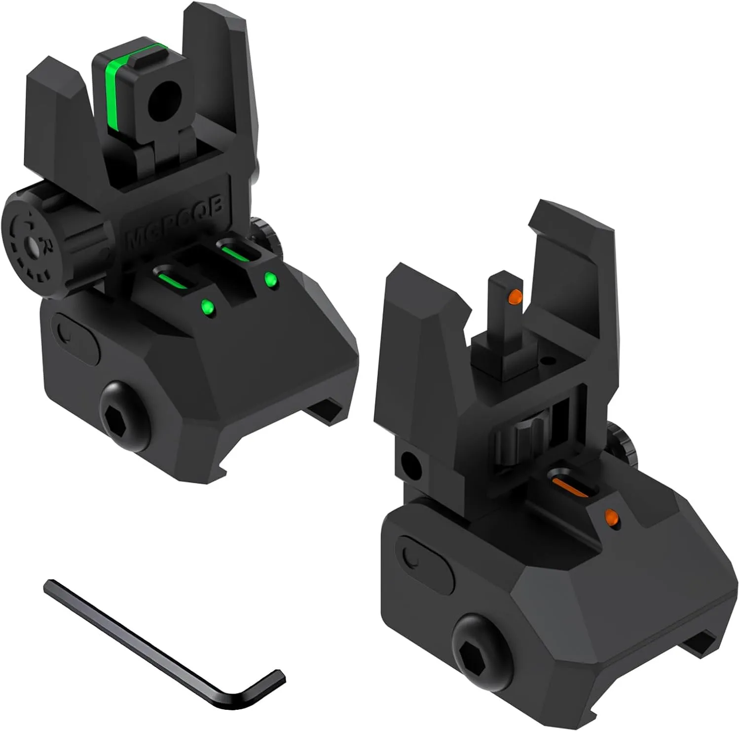 Fiber Optic Sights Flip Up Front and Rear Sites with Green and Red Fiber Optics Dots, Tool-Free Adjustment Front and Rear Backup Sight