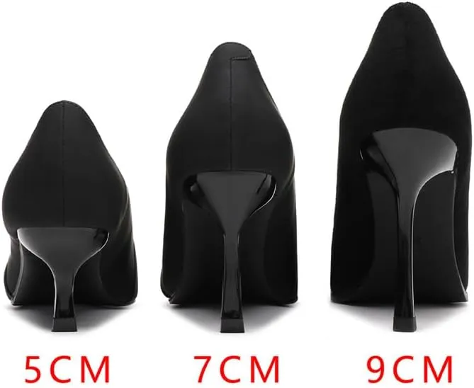 Fine Heel Pointed One Word Pearl Buckle with High Heels Lady Heel Bow Satin Fabric 5cm/1.97in Heels