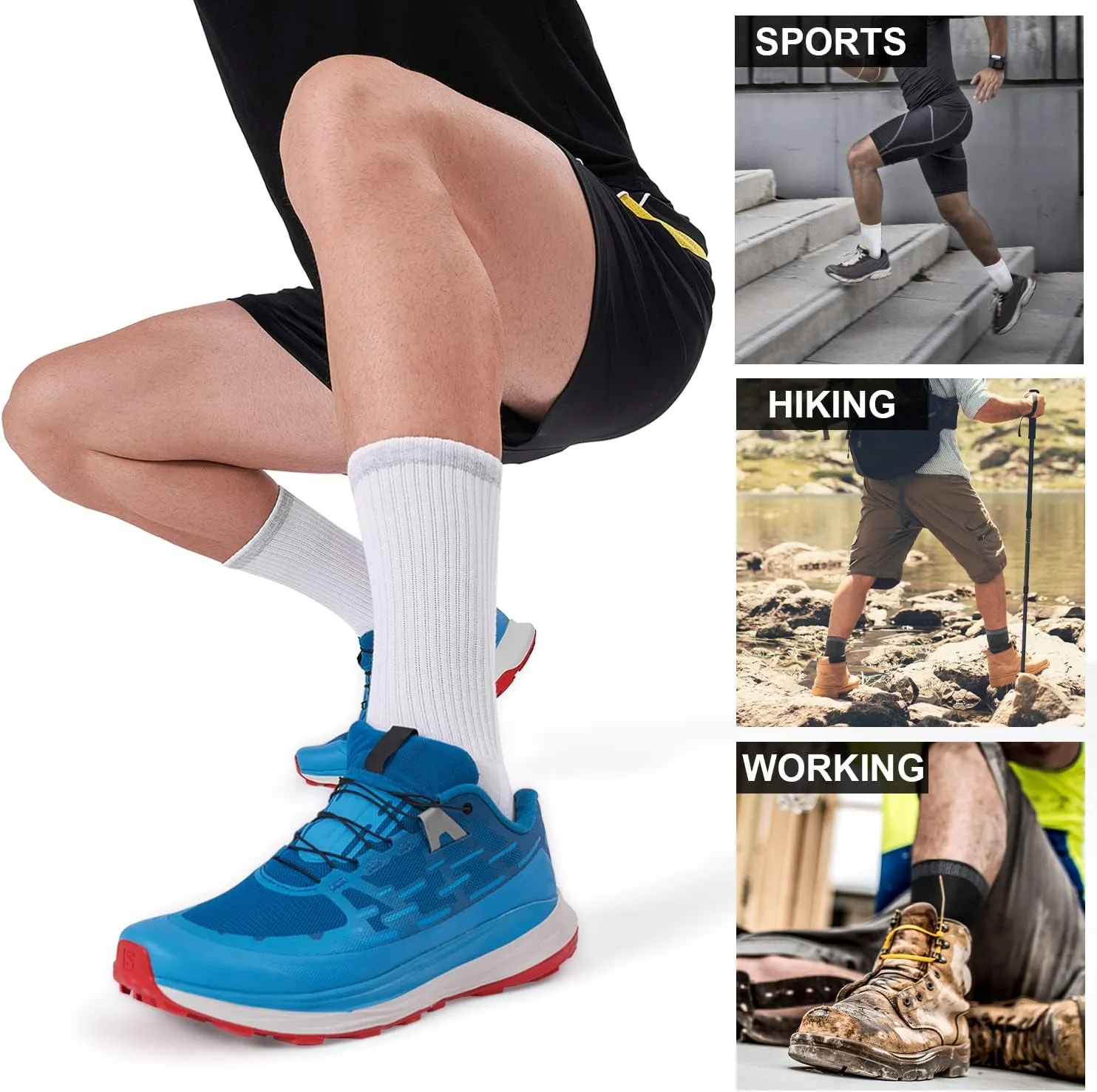 FITRELL 6 Pack Men's Athletic Moisture Wicking Crew Socks Cushioned Sport Running Work Boot Socks Size 9-12/12-15