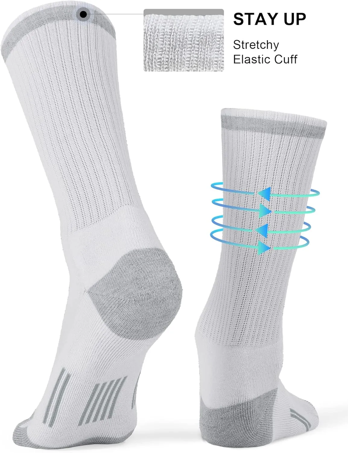 FITRELL 6 Pack Men's Athletic Moisture Wicking Crew Socks Cushioned Sport Running Work Boot Socks Size 9-12/12-15