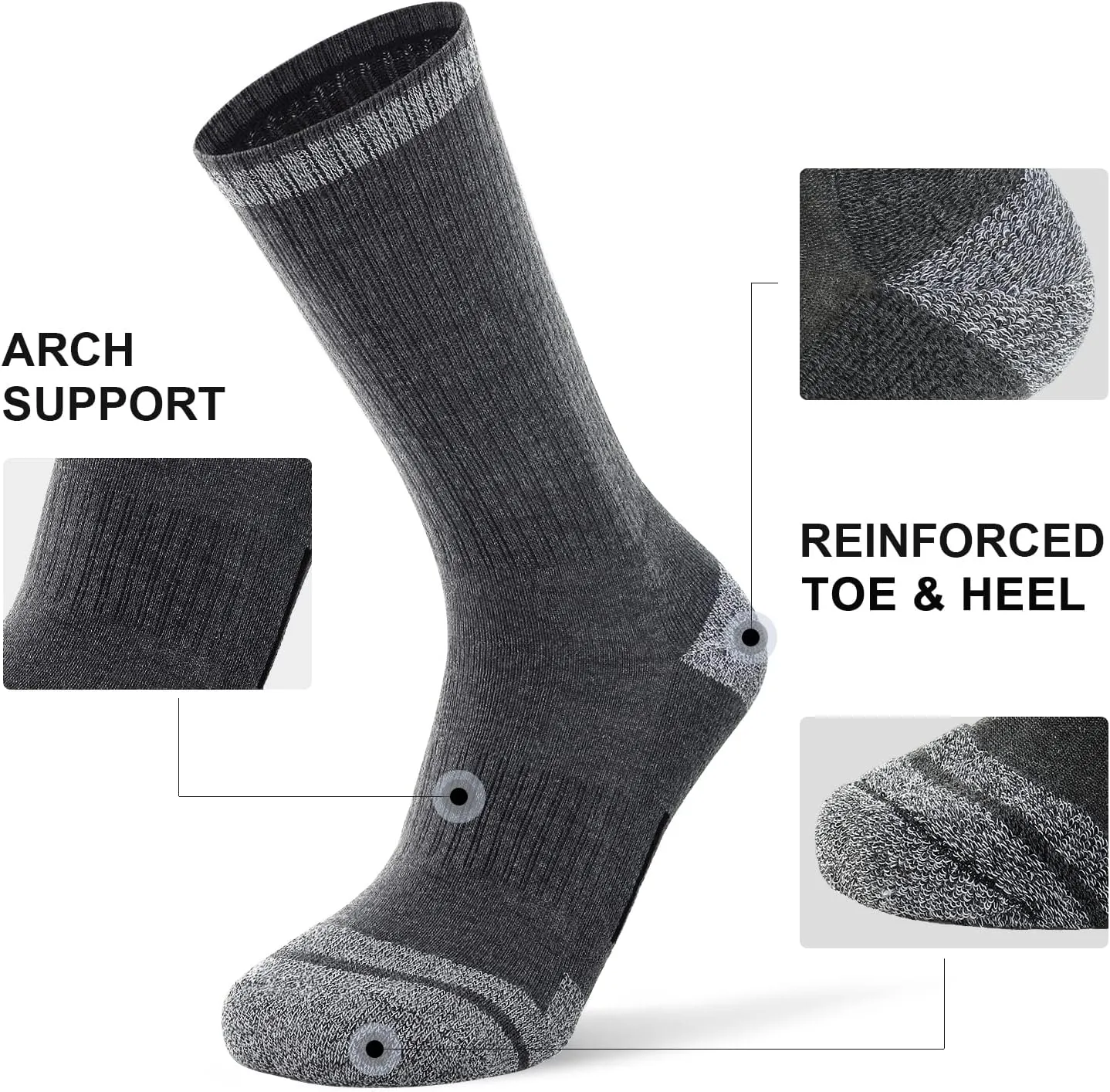 FITRELL 6 Pack Men's Athletic Moisture Wicking Crew Socks Cushioned Sport Running Work Boot Socks Size 9-12/12-15