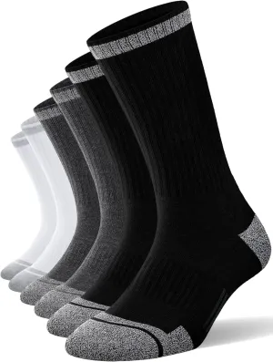 FITRELL 6 Pack Men's Athletic Moisture Wicking Crew Socks Cushioned Sport Running Work Boot Socks Size 9-12/12-15