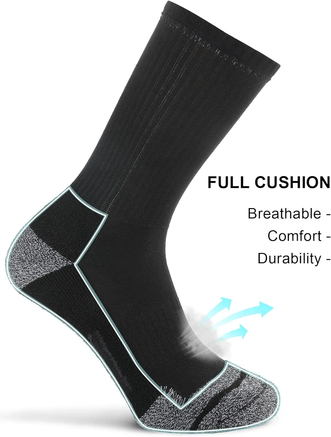 FITRELL 6 Pack Men's Athletic Moisture Wicking Crew Socks Cushioned Sport Running Work Boot Socks Size 9-12/12-15