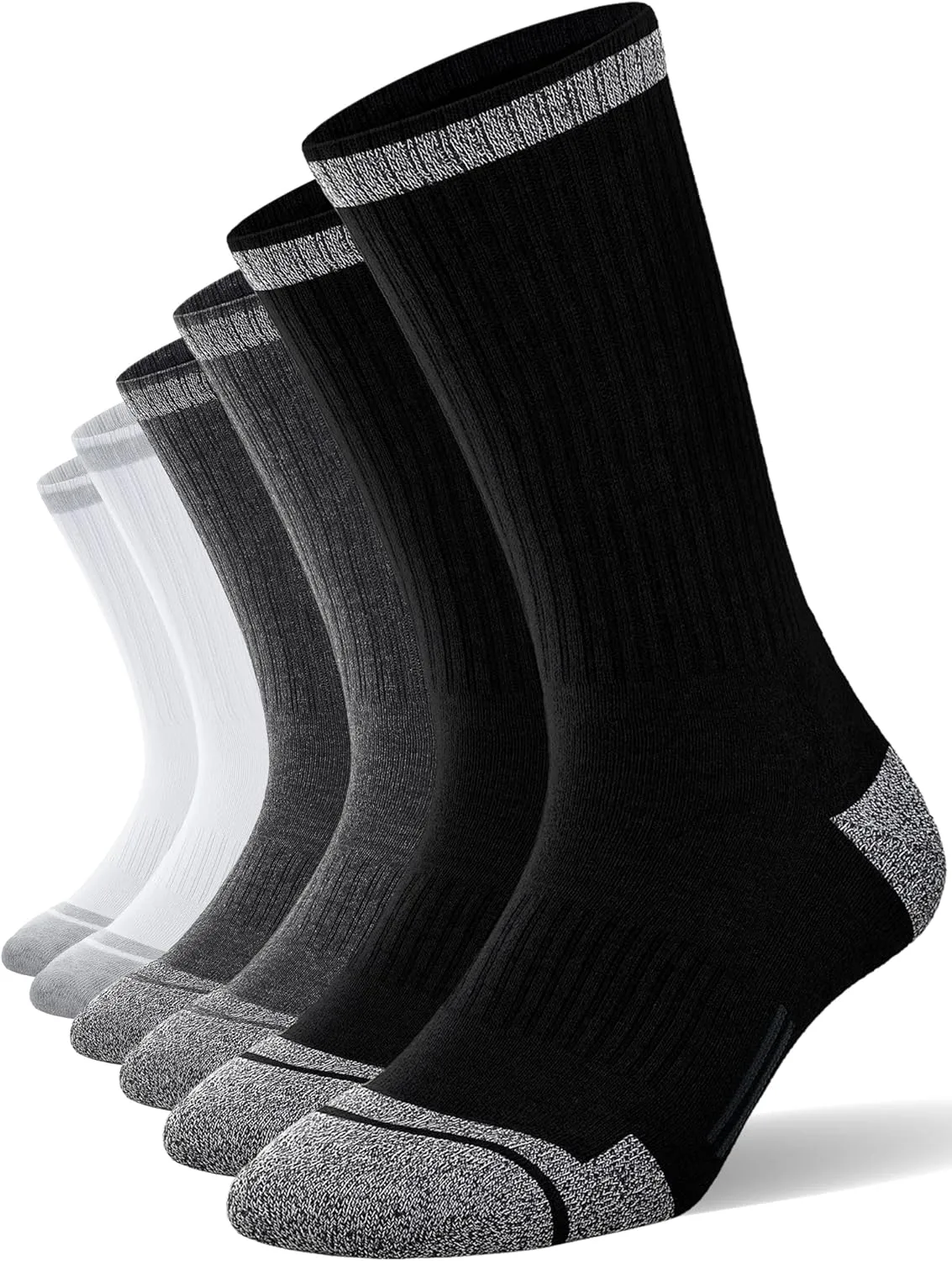 FITRELL 6 Pack Men's Athletic Moisture Wicking Crew Socks Cushioned Sport Running Work Boot Socks Size 9-12/12-15