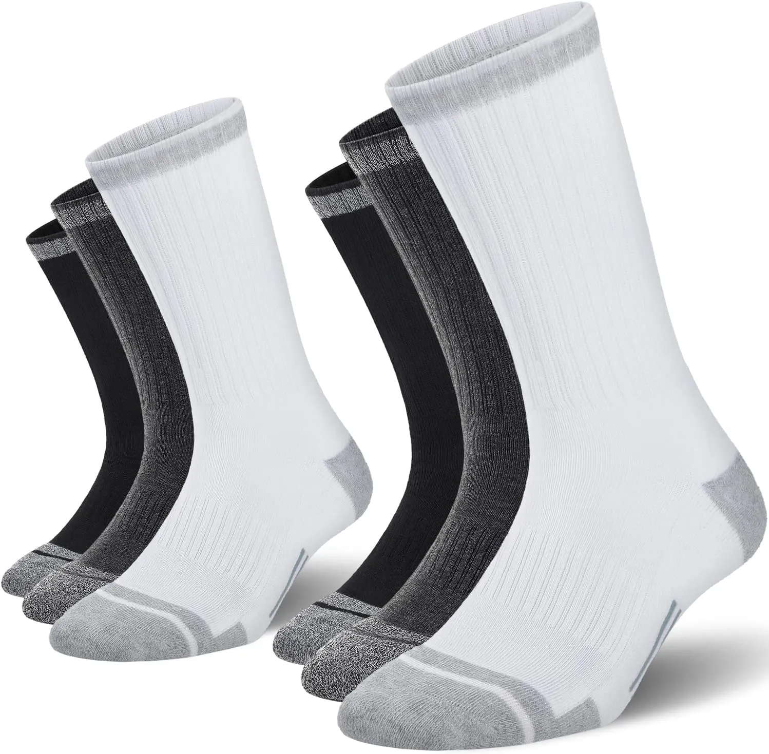 FITRELL 6 Pack Men's Athletic Moisture Wicking Crew Socks Cushioned Sport Running Work Boot Socks Size 9-12/12-15