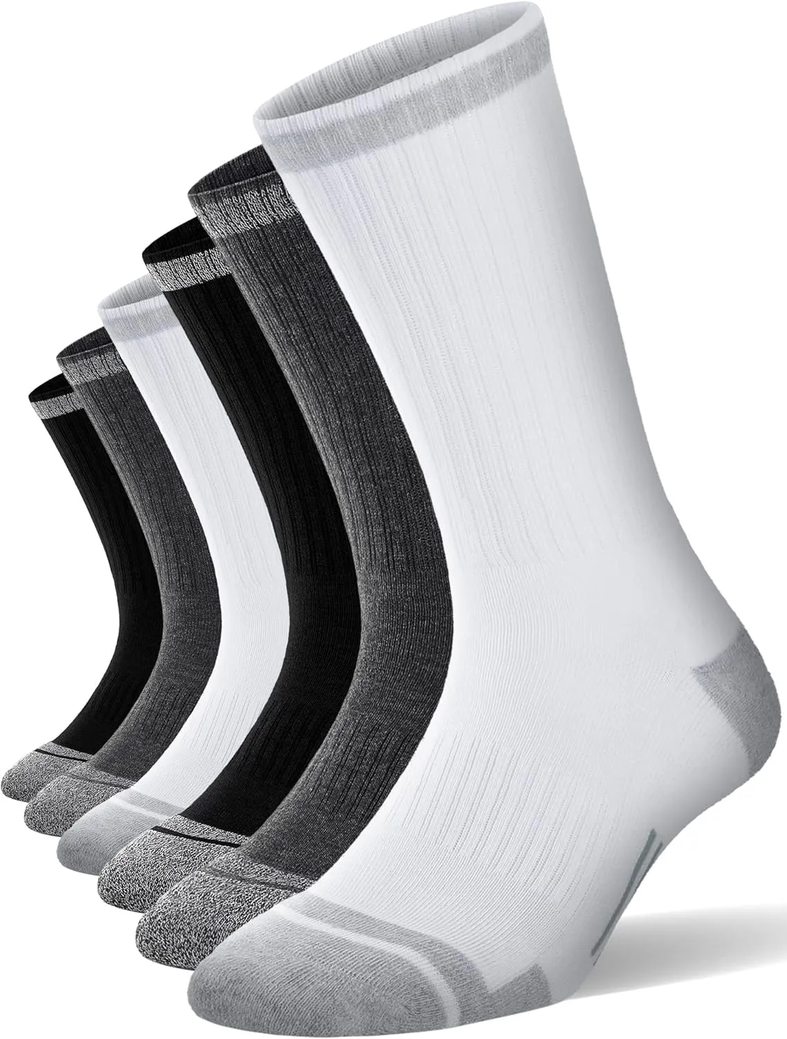 FITRELL 6 Pack Men's Athletic Moisture Wicking Crew Socks Cushioned Sport Running Work Boot Socks Size 9-12/12-15