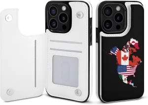 Flag Map of North America Printed Flip Wallet Phone Case Compatible with iPhone 15/iPhone 15 Plus/iPhone 15 Pro/iPhone 15 Pro Max Protective Cover with Card Holder Kickstand
