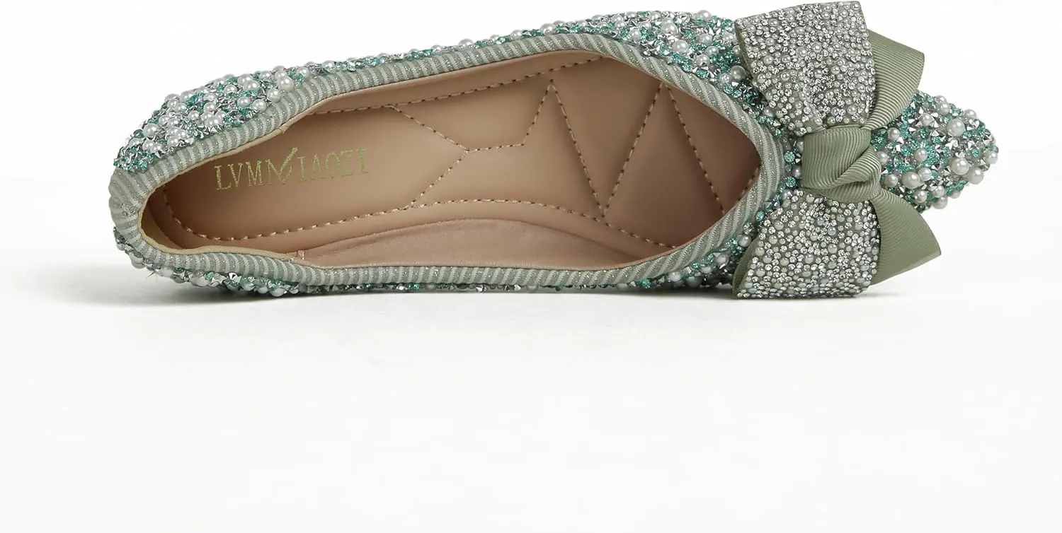 Flats Shoes Women Rhinestone Wedding Flats Pointed Toe Ballet Flat Shoe Low Heel Dress Shoes Sparkly Flats for Women