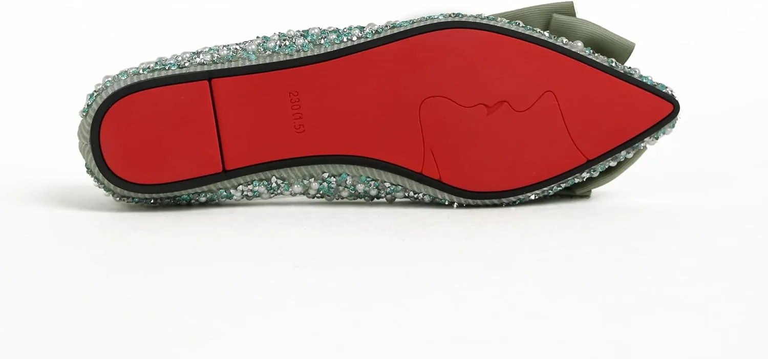 Flats Shoes Women Rhinestone Wedding Flats Pointed Toe Ballet Flat Shoe Low Heel Dress Shoes Sparkly Flats for Women