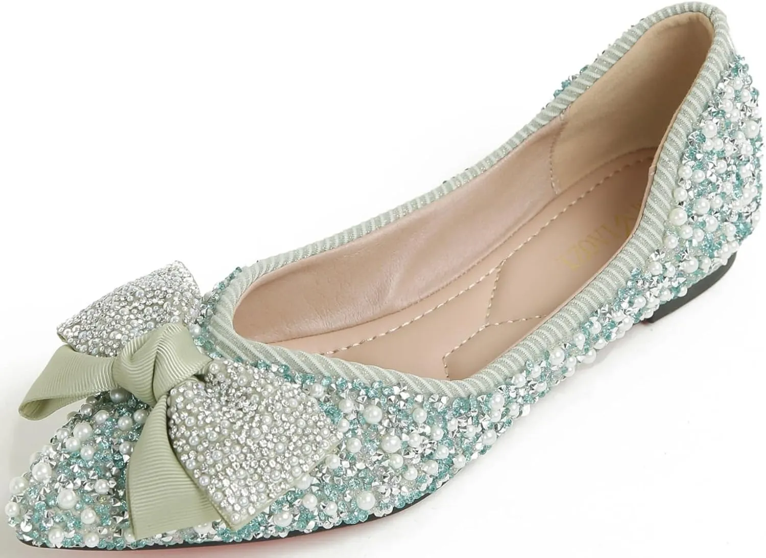 Flats Shoes Women Rhinestone Wedding Flats Pointed Toe Ballet Flat Shoe Low Heel Dress Shoes Sparkly Flats for Women