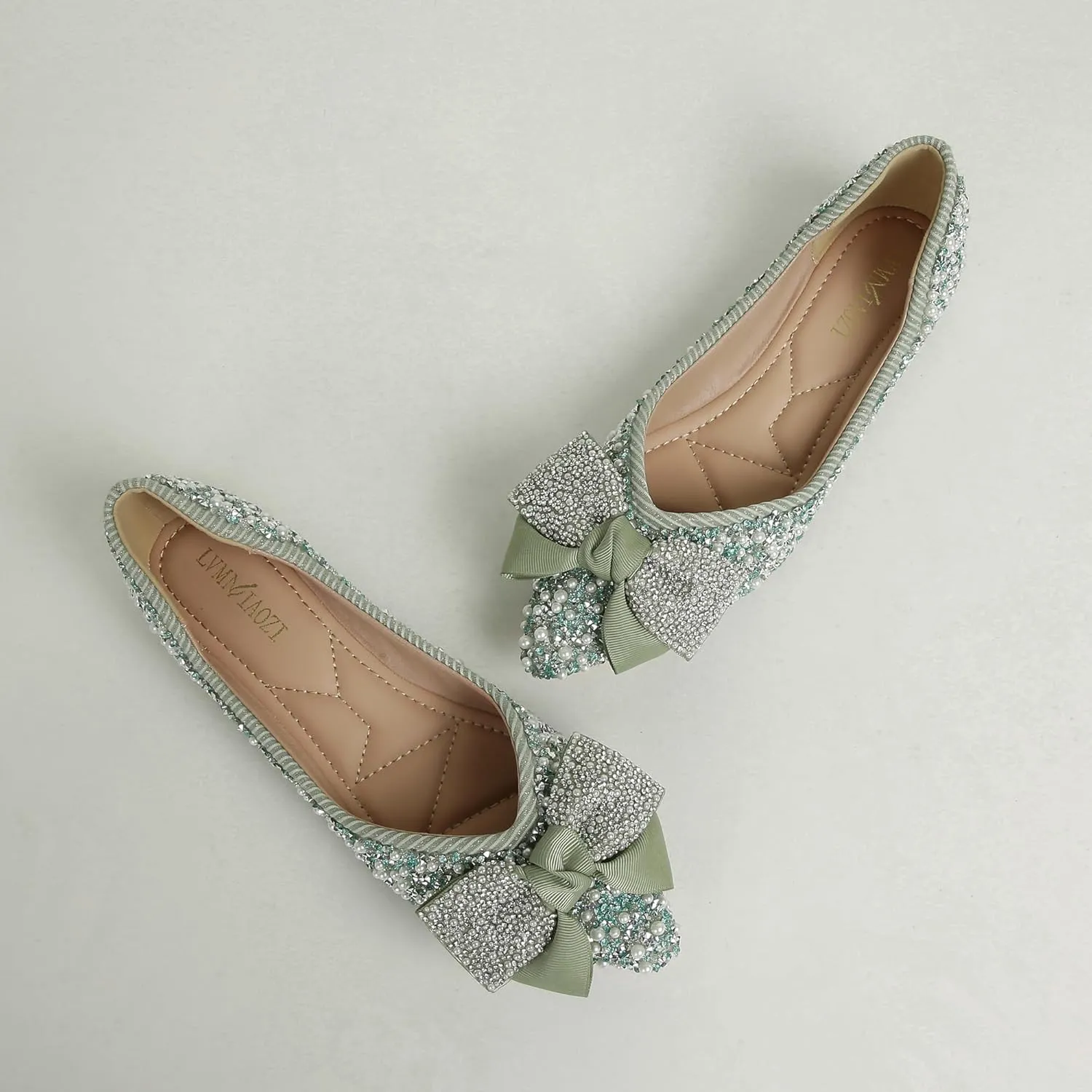 Flats Shoes Women Rhinestone Wedding Flats Pointed Toe Ballet Flat Shoe Low Heel Dress Shoes Sparkly Flats for Women