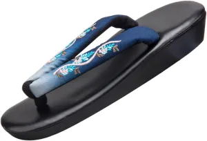Flip-Flop Embroidered Japanese Clogs Slippers,Woman’s Japanese Traditional Clogs Geta Sandals,Printed Women's Kimono Soft Soled Grass Clogs Soles (Size:24.5cn/9.7in,Color:Black)