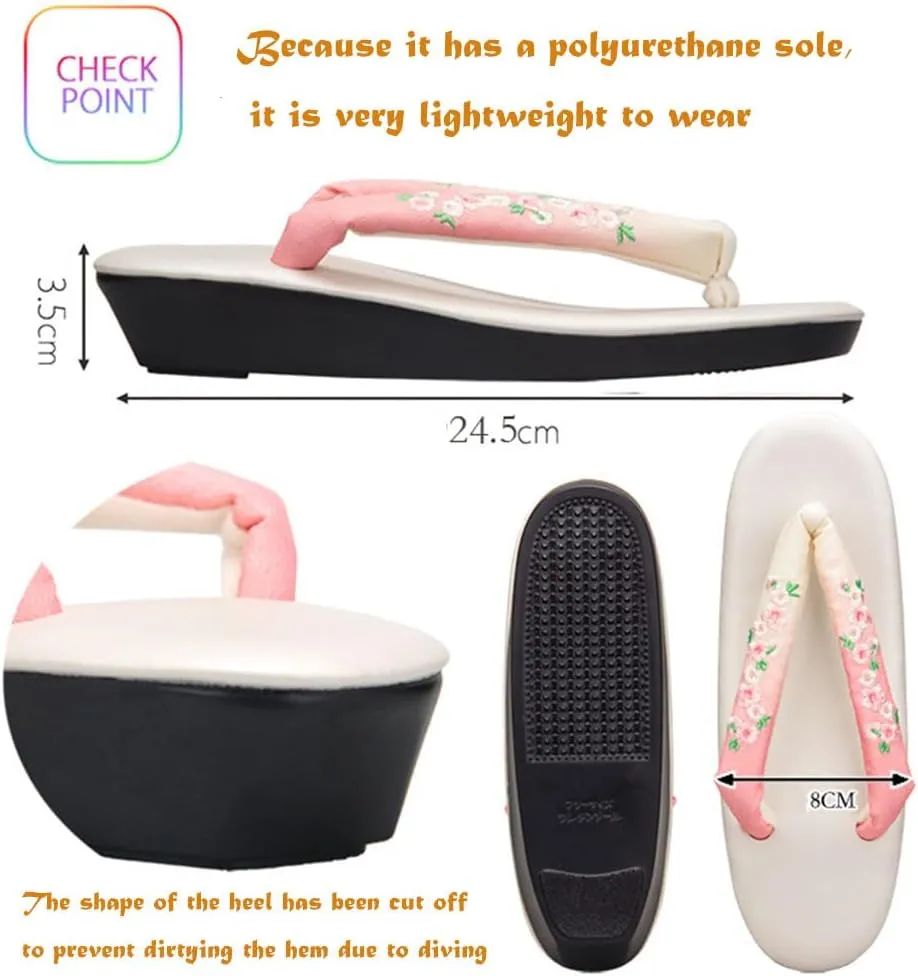 Flip-flop Japanese clogs Slippers,Woman’s Japanese Traditional Clogs Geta Sandals,Kimono Soft Soled Grass Clogs,Printed Women's Slippers