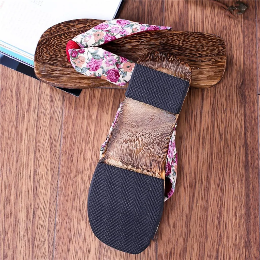 Flip Flops Clogs Slippers, Men's Wwomen's Burnt Paulownia Clogs Slippers,Japanese Traditional Clogs Geta Flat Sandals Traditional Round Headed Wooden Clogs Shoes(Size:EU 39,Color:Red)