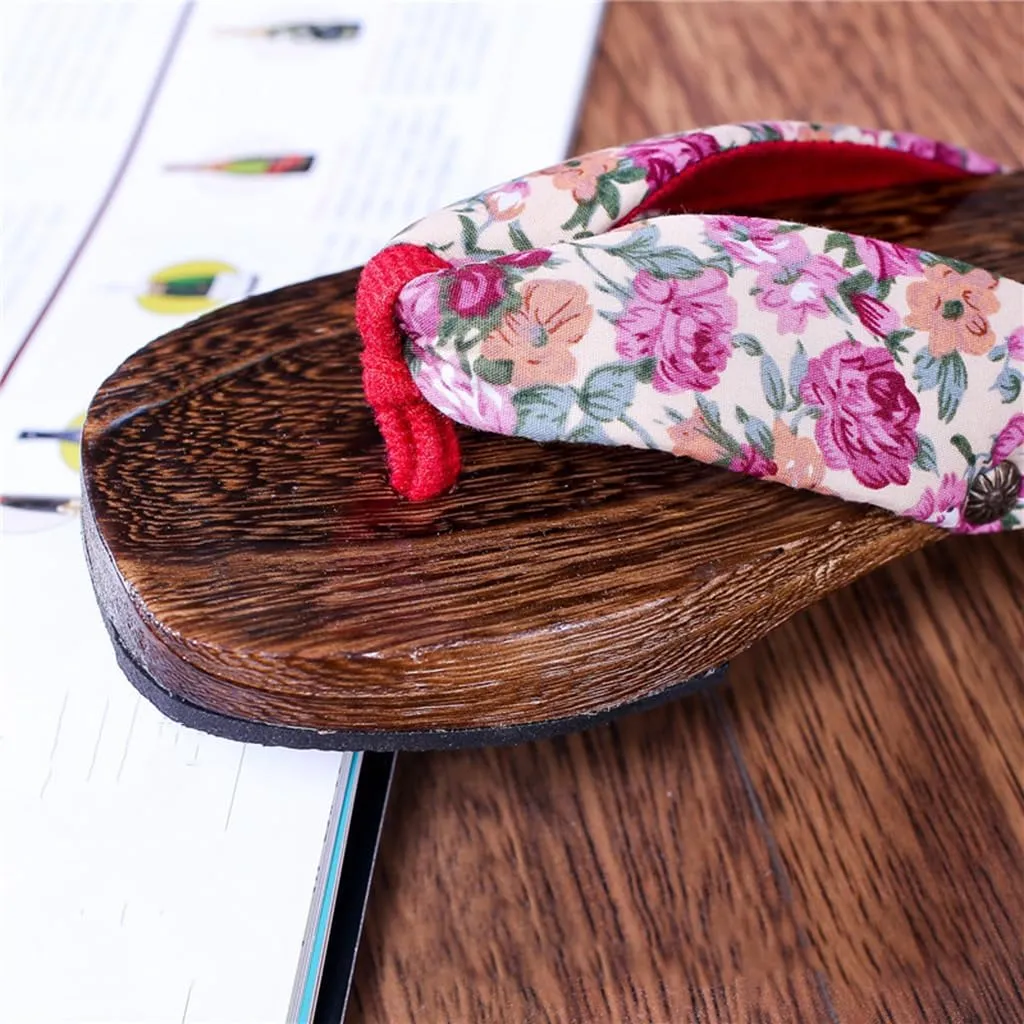 Flip Flops Clogs Slippers, Men's Wwomen's Burnt Paulownia Clogs Slippers,Japanese Traditional Clogs Geta Flat Sandals Traditional Round Headed Wooden Clogs Shoes(Size:EU 39,Color:Red)