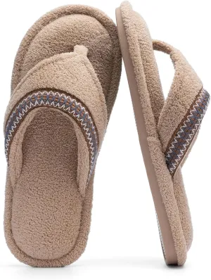 Flip Flops House Slippers for Women Indoor Bedroom Shoe with Non-slip Sole Ladies Summer Open Toe Slide Terry Thong Slippers with Memory Foam