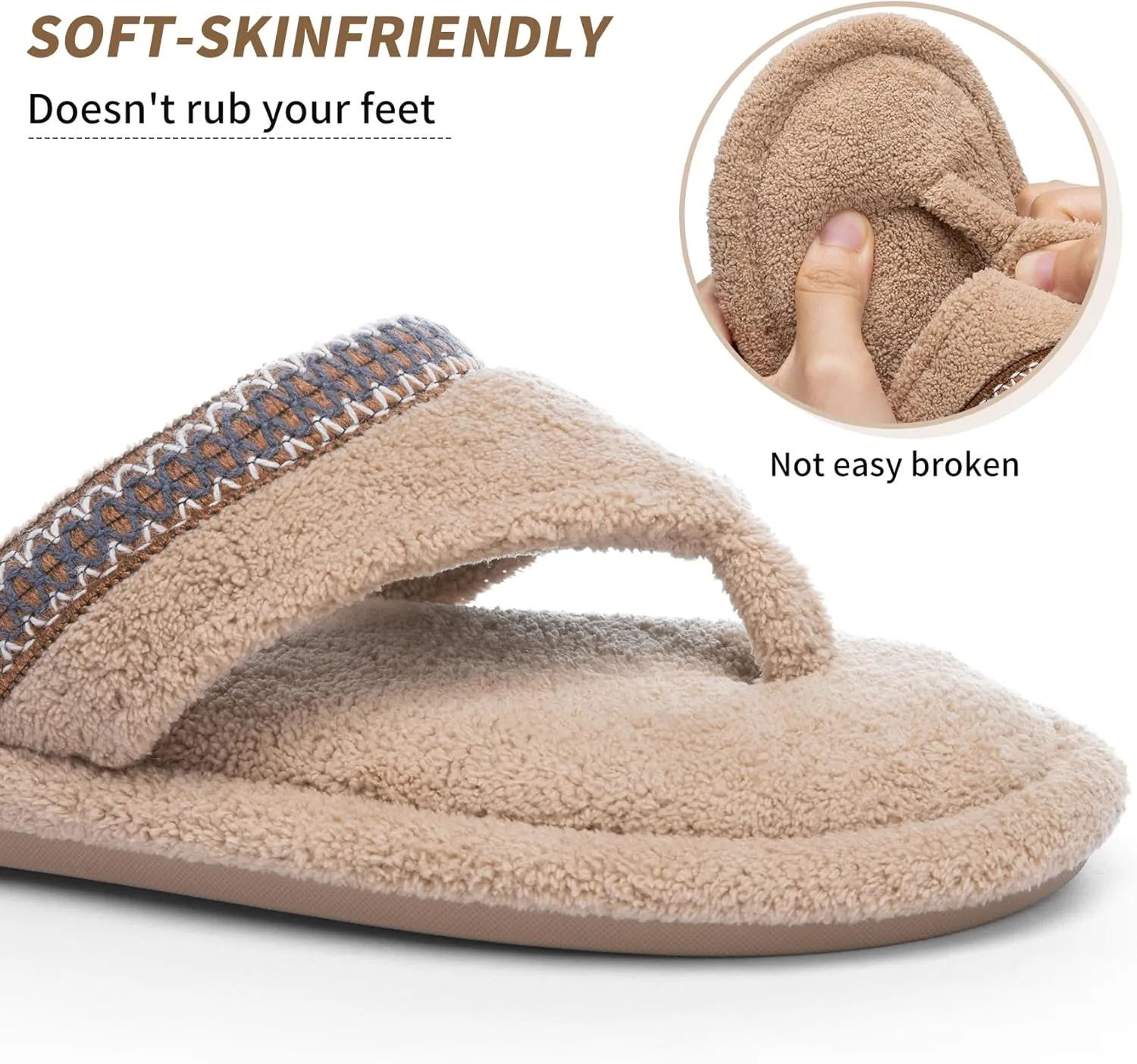 Flip Flops House Slippers for Women Indoor Bedroom Shoe with Non-slip Sole Ladies Summer Open Toe Slide Terry Thong Slippers with Memory Foam