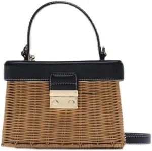 Flip Vintage Handbag Woven Crossbody Bags Casual Portable for Women Basket Rattan Bag Box