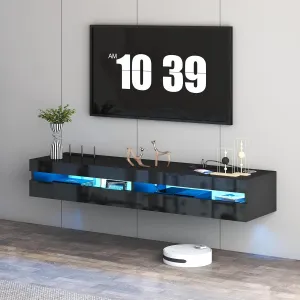 Floating TV Stand - 47'' Floating Entertainment Center with LED Light & Charging Station, Floating TV Shelf with Storage for Small Spaces Apartments, Media Console for TVs Up to 50 INCH