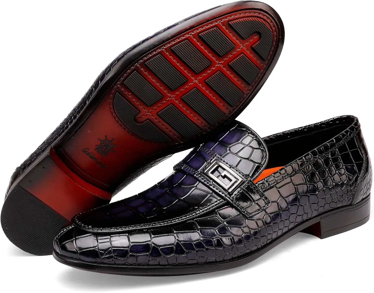 Formal Leather Men's Dress Loafer Classic Crocodile Printed Slip-on Penny Loafers Business Premium Shoes for Men