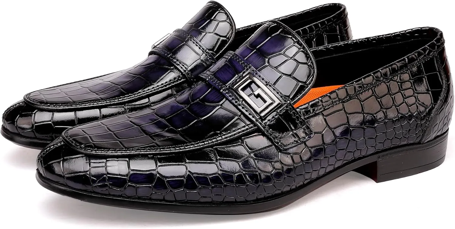 Formal Leather Men's Dress Loafer Classic Crocodile Printed Slip-on Penny Loafers Business Premium Shoes for Men